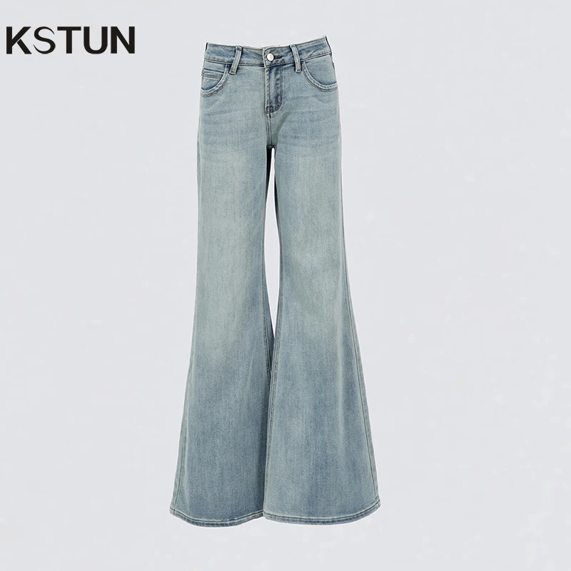 

KSTUN Flared Jeans Women Denim Boot Cut Pants Stretch Vintage Casaul Bell Buttom Trousres For Ladies Full Length Jeans Washed