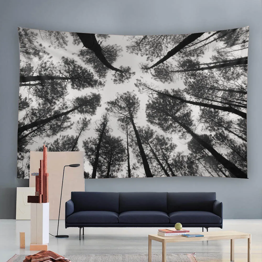 Classic Grey Forest Sky Wall Tapestry Multi-Style Living Room Studio Bar Decor Modern Light Luxury Hanging Cloth