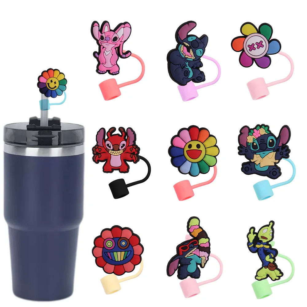

1-10pcs MINISO Disney Stitch Straw Cover Cap cartoon for Stanley Cup Straw Topper 8mm Dust-Proof Reusable Cute Strawpcs Tips Lid