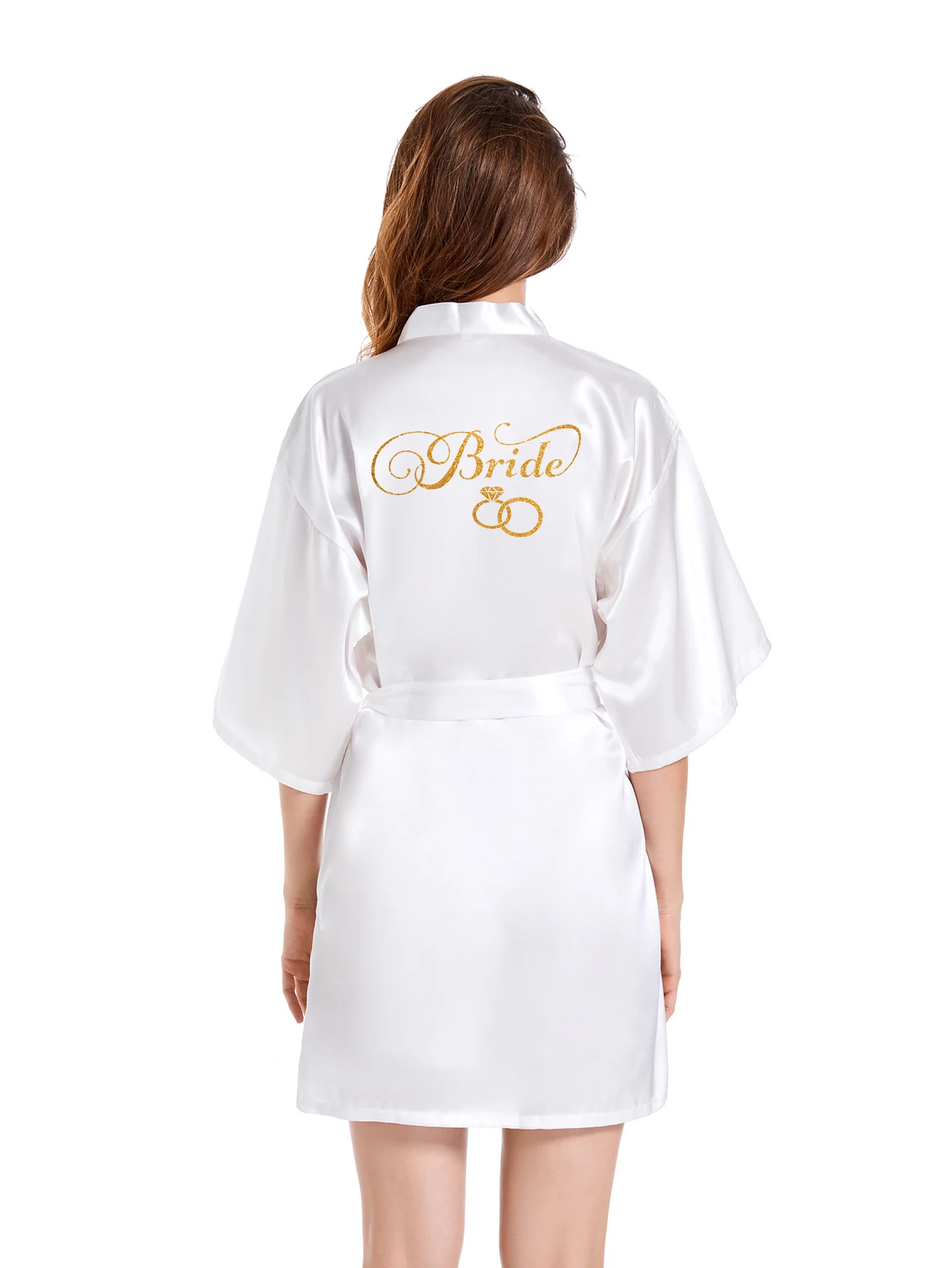 1pc new bride satin robe women team bride white royal blue wedding bridal party short kimono robes