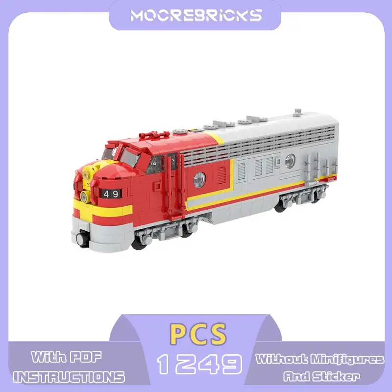 

MOC 1/38 F7 Diesel Locomotive Building Blocks Motorised Classic USA Santa Fe Silver Red Heavy Express Train Bricks Adult Gift