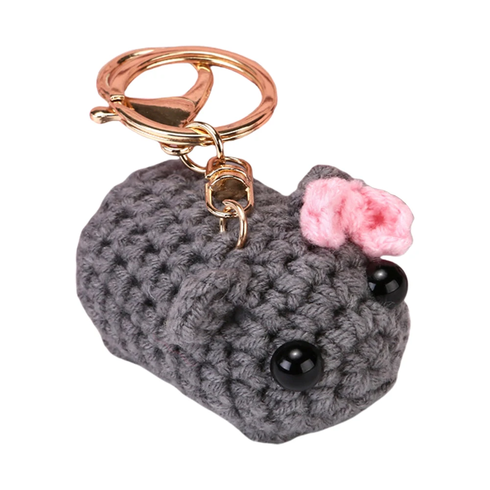 Handmade Triste Hamster Tricô Boneca, Bonito Animal Plushie Chaveiro, Soft Cuddly Triste Laço, Funny Bag Acessórios