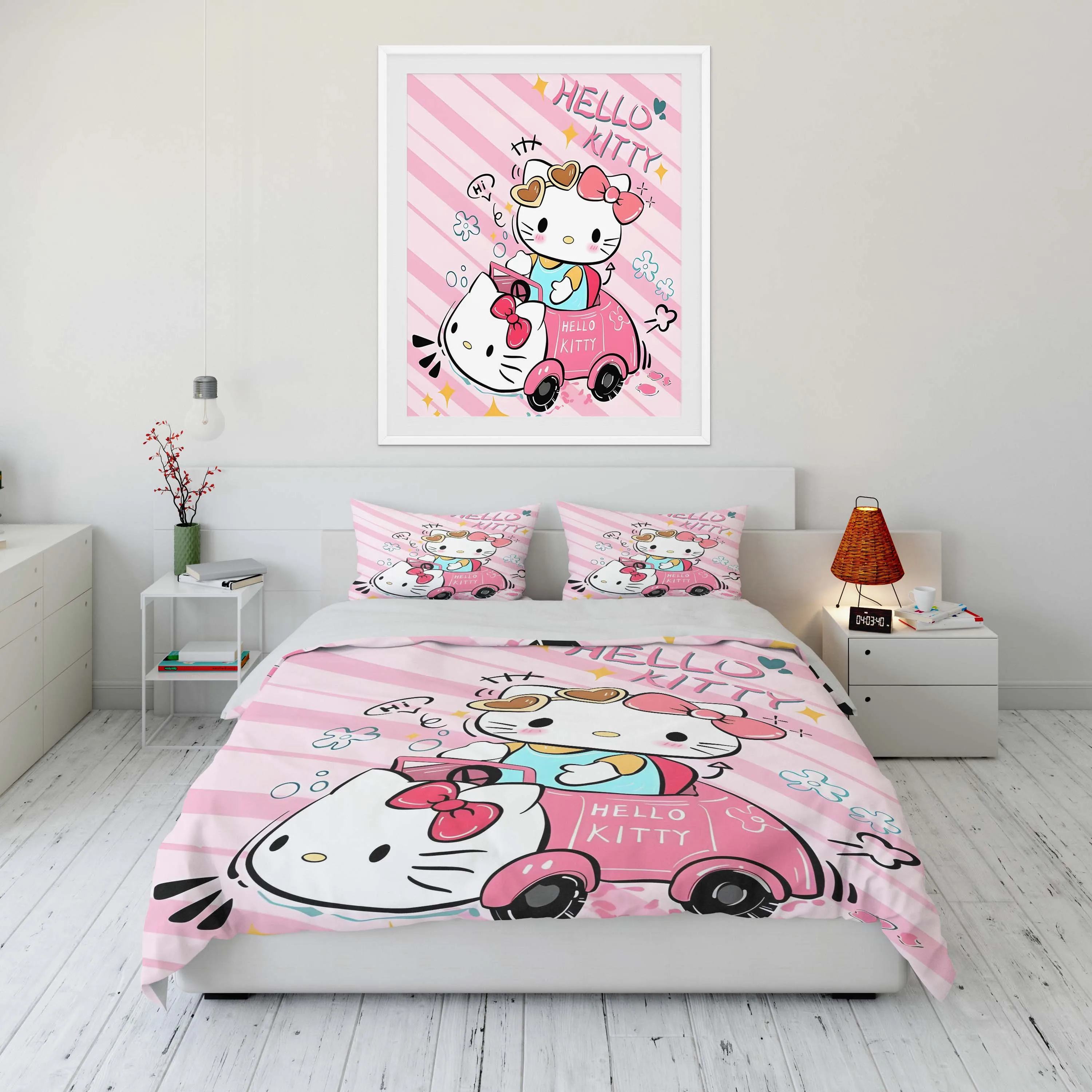 

10 Size Sanrio Holle Kitty Printed Bedding Set Cartoon Anime Microfiber Bed Set Pillowcase Adult Bed Cover Bedroom Bed Set Duvet