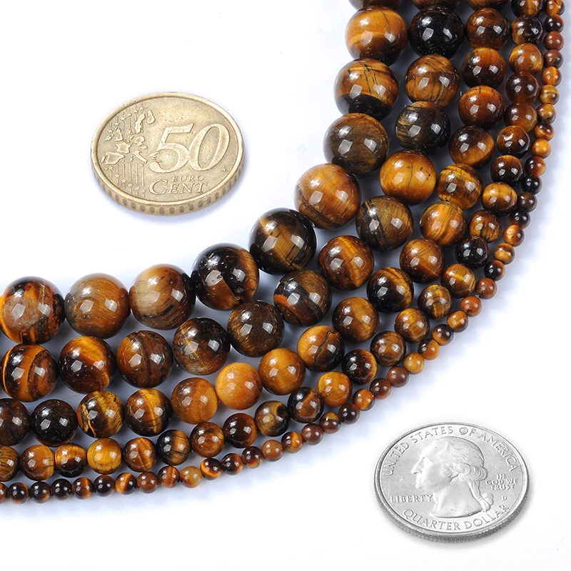 Ruilog Wholesale Natural Stone Yellow Tiger Eye Round Loose Beads Stone Bead For DIY Necklace Bracelet DIY Jewelry Making 2-18mm