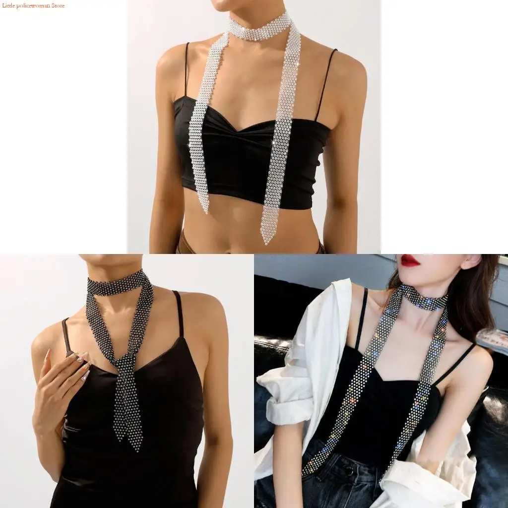 F92D Tie Exaggerated Rhinestones Temperament Necklace Modern City Trend Necklace
