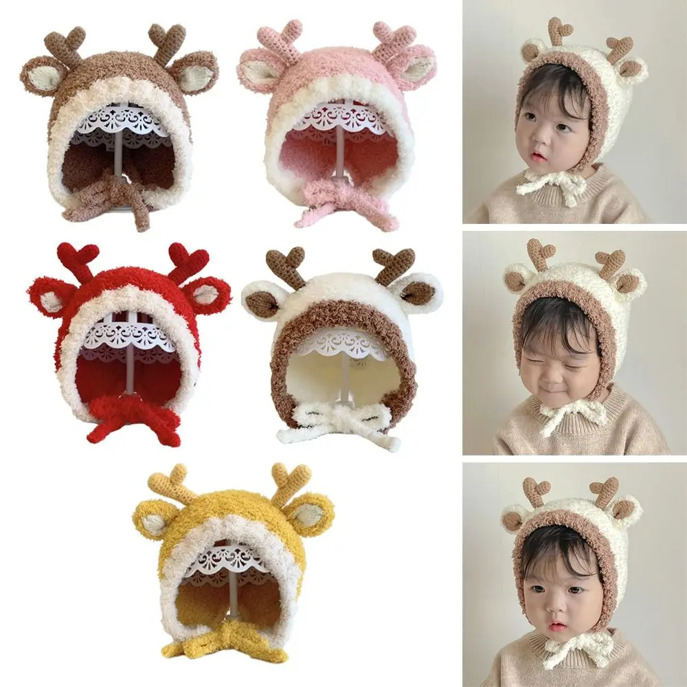 Cute Autumn and Winter Ear Protection Purely Handmade Knitted Hats Deer Horn Baby Hats Baby Protective Hats