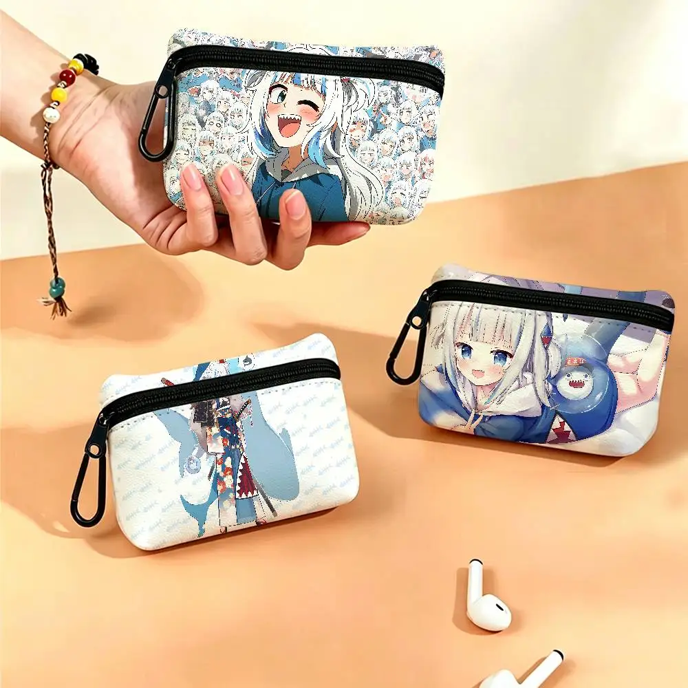 G-Gawr Gura Portable Mini Oxford Cloth Coin Purse With Carabiner Hook Zipper Key Card Earphone Storage Wallet