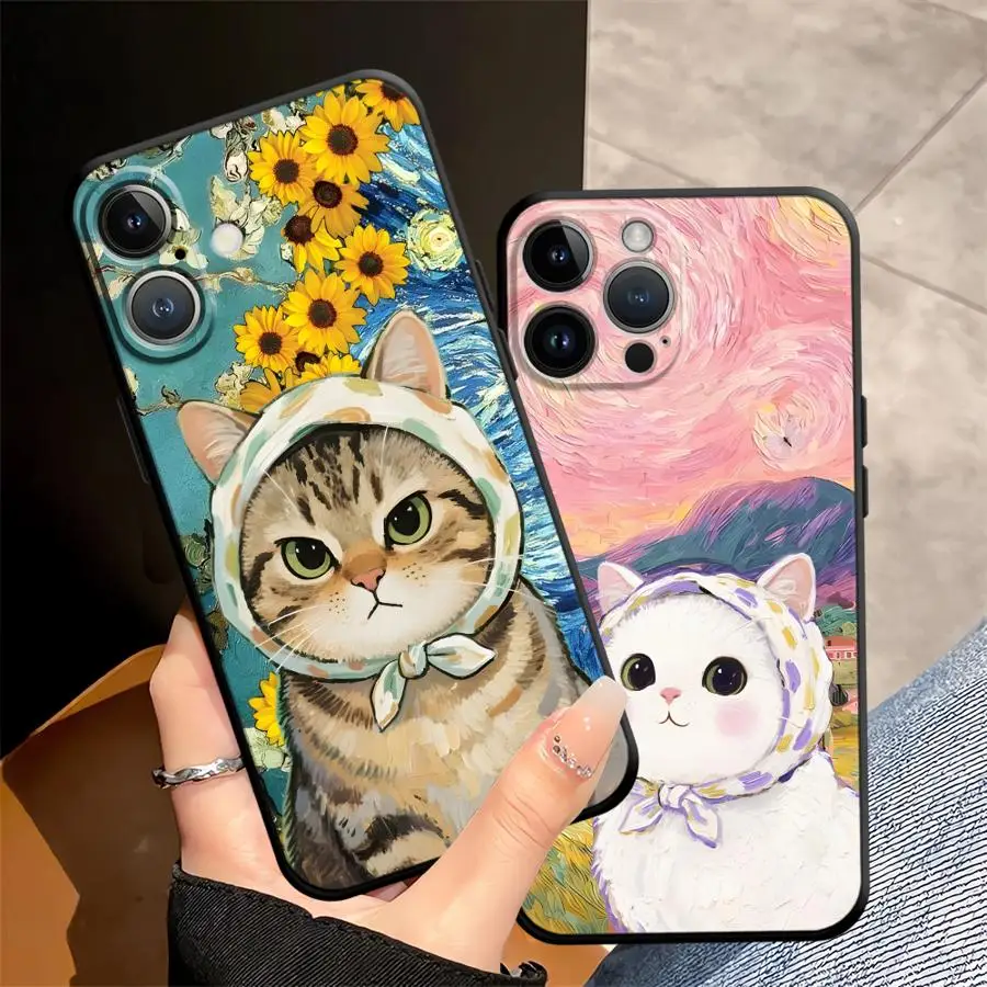 Cartoon Cute Cat Case for Apple iPhone 17 Pro Max 14 12 13 XR XS MAX 11 Air 15 Pro 7 8 16 Funda Phone Cover