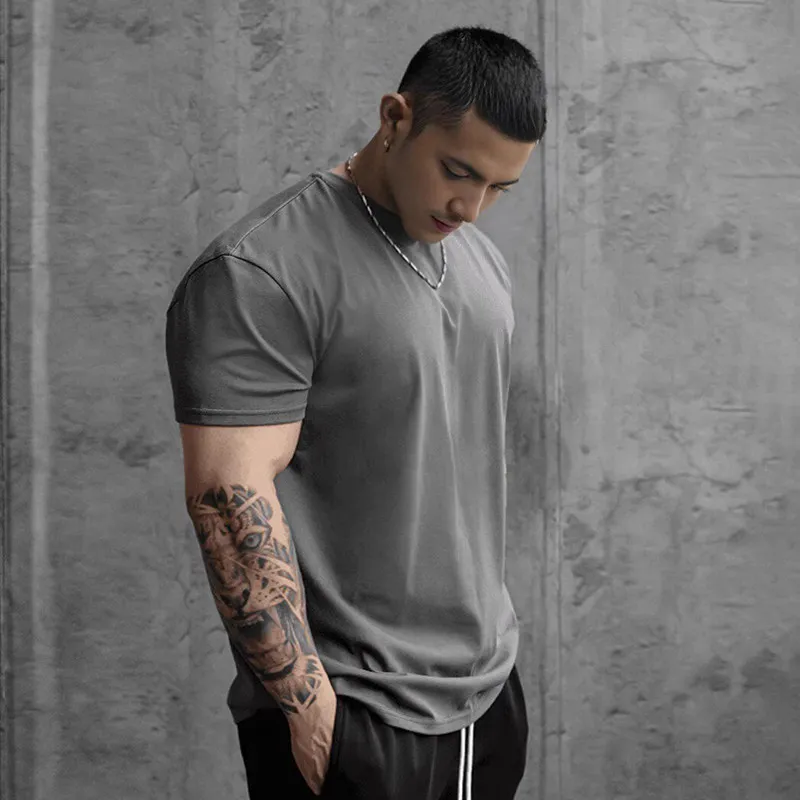 Loose Fit Mens Short Sleeve Tshirt American Cuffed Sleeve Breathable Stretchy Muscle Gym Workout Shirt