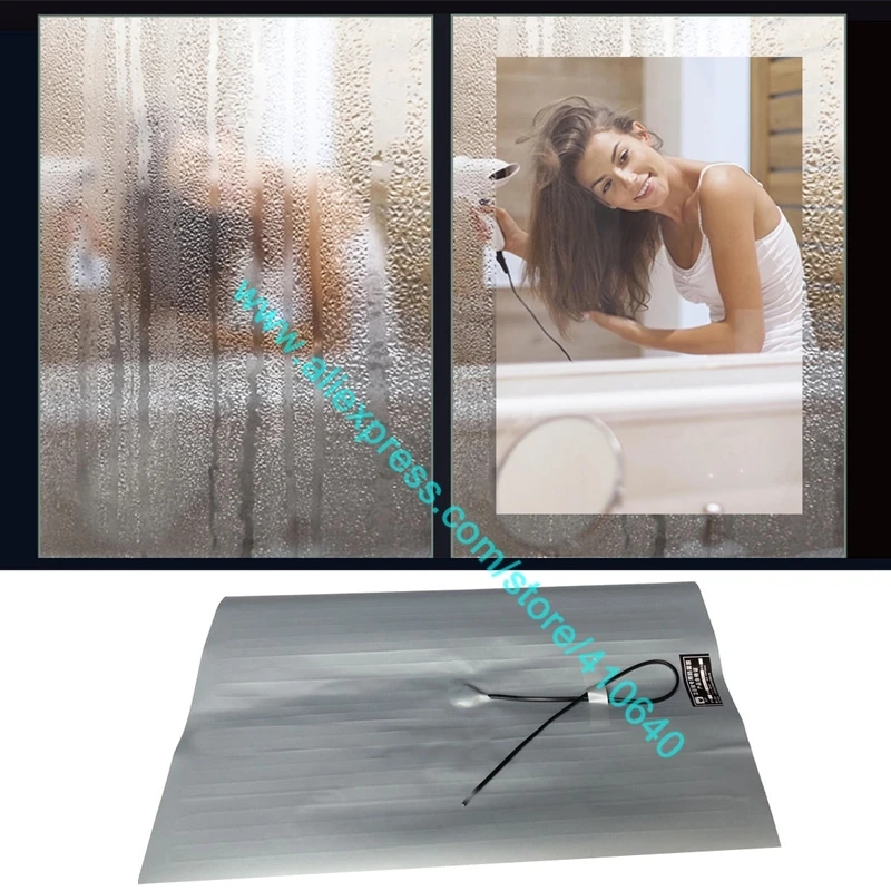 60 x 80 cm Mist Removing Film for Bathroom Washroom Mirror AC 220V Electric Heating Antifog Film Mirror Sticky Type Defogger