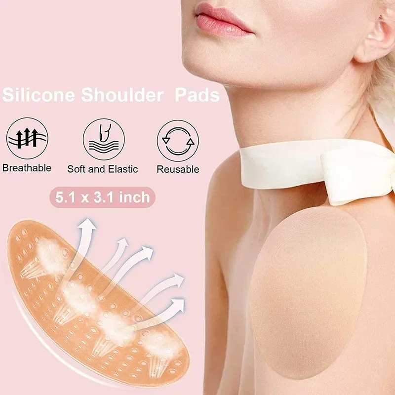 1 Pair Naturally Soft Anti-Slip Shoulder Pads Reusable Self Adhesive Style Traceless Invisible Shoulder Pads for women