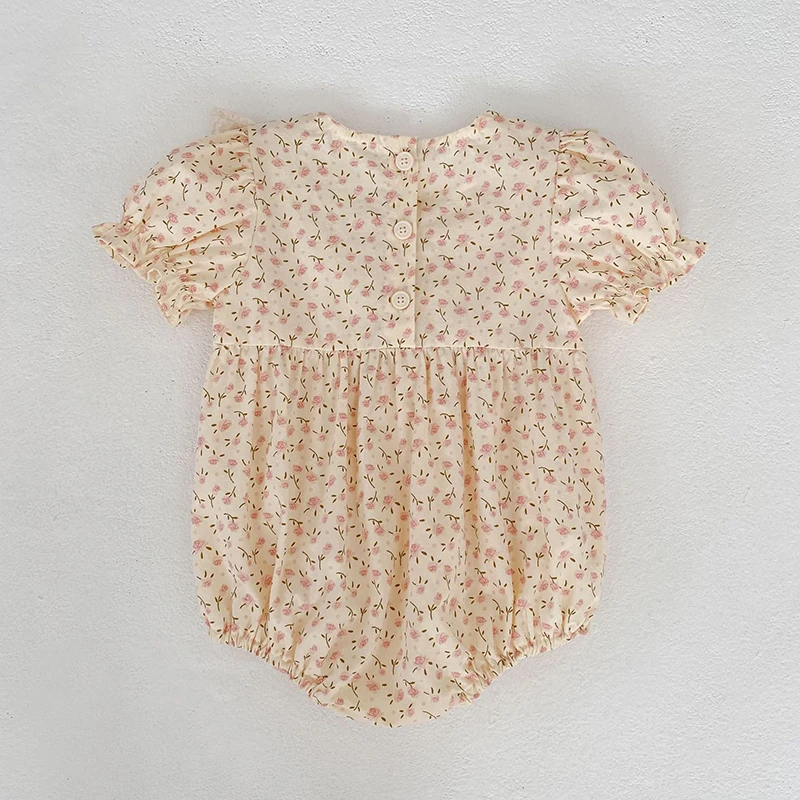2026 Neuer Sommer 0-24M Baby Mädchen Koreanischer Stil Kurzarm-Strampler mit Aufdruck, Süßer Geburtstags-Strampler mit Schleife – Detail 4