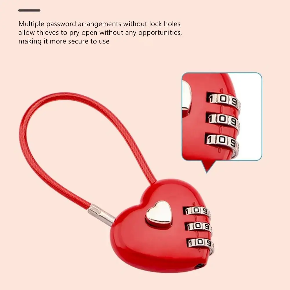 Valentine's Day Heart Style Love Password Lock 3 Digit Password Password Code Padlock Combination Lock Backpack