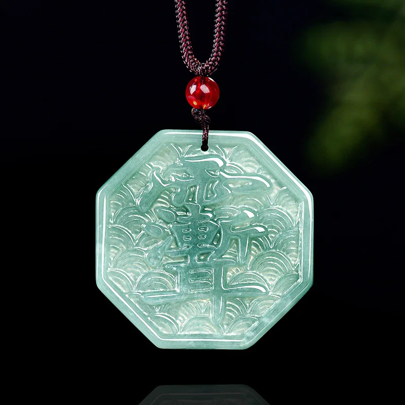New Real Natural Pea Green Jade Eight Diagrams Pendant Necklace Carved Charm Jadeite Jewelry Fashion Amulet Gifts Men Women