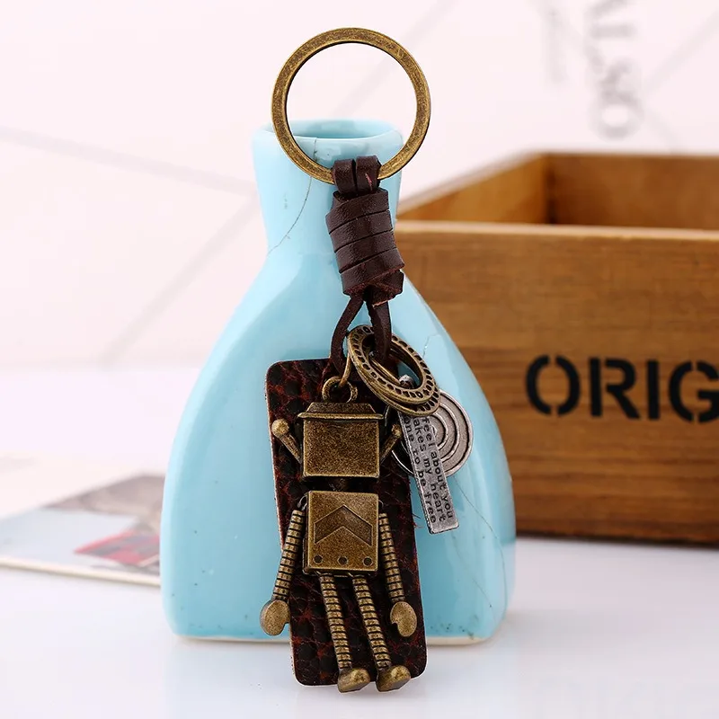 Vintage Bronze Alloy Robot Charm Car Keychains Key Ring Backpack Pendant Keyrings Key Chain Ornaments Male Gifts Punk Jewelry