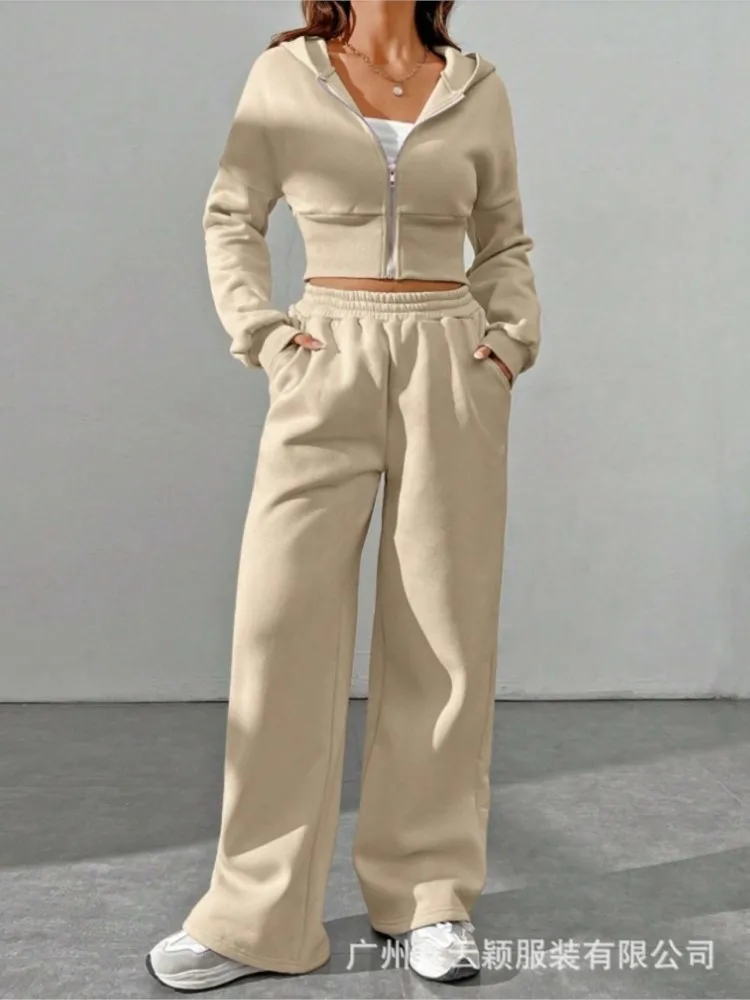 

New Casual Fashion Hoodie Longsleeve Zipper Cardigan Sweater Sports Trousers 2piece Set Autumn Winter Pocket Trousers Suit Women