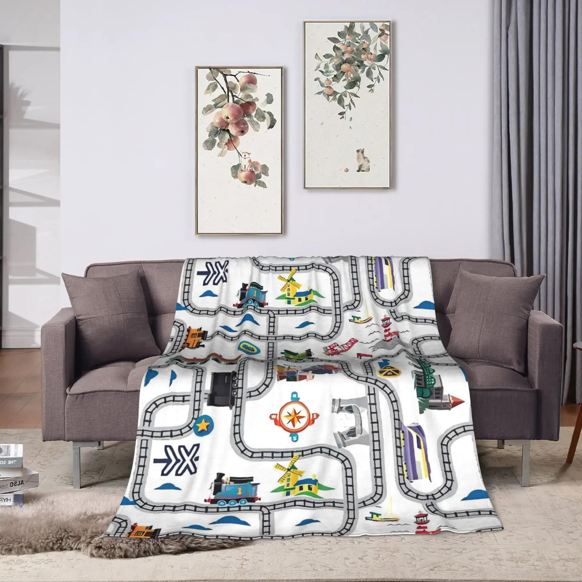 رايلي بليك C12512 بطانية الفانيلا T-Thomas The Train Friends مسارات السكك الحديدية سوبر الدافئة الفراش يلقي للمفرش أريكة سرير