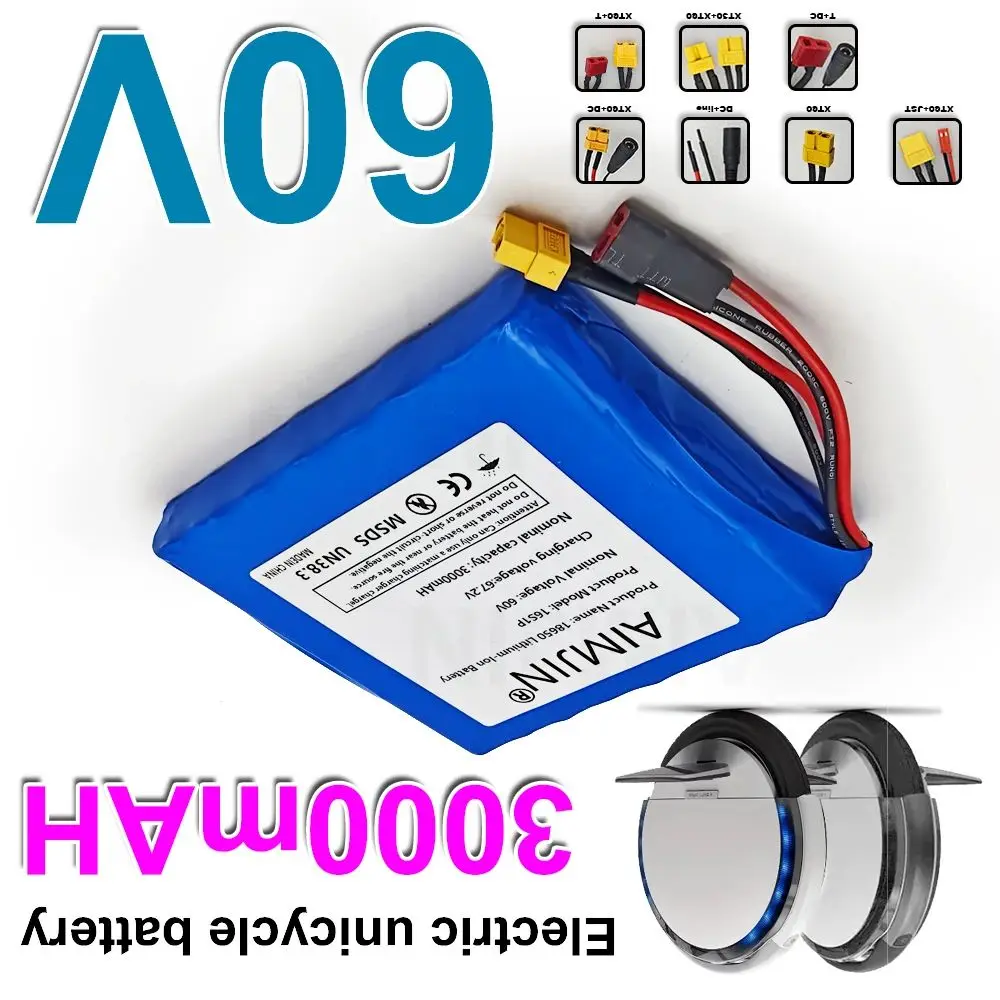 

16S1P 60V 3.0Ah Rechargeable Battery Pack for Self-Balancing Scooter Electric Unicycle 18650B 3000mAh with BMS