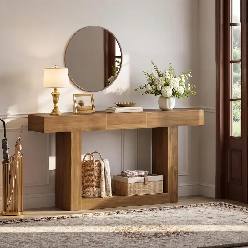 62 Inch Console Table with Extendable Tabletop Entryway Table