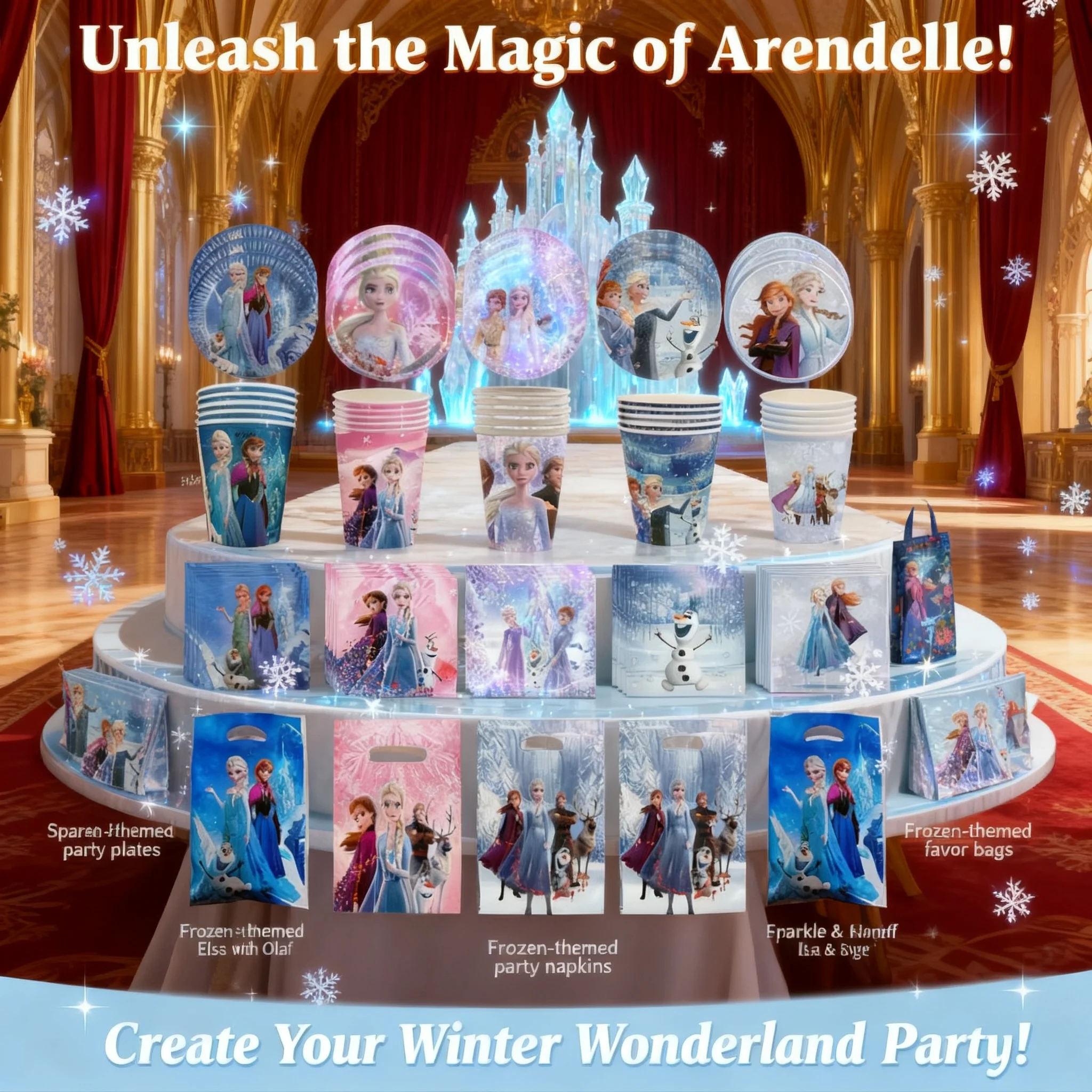 Kit de Artículos para Fiesta de Cumpleaños de Frozen para Niñas, Platos, Vasos y Decoraciones Desechables de Elsa, Anna y Olaf