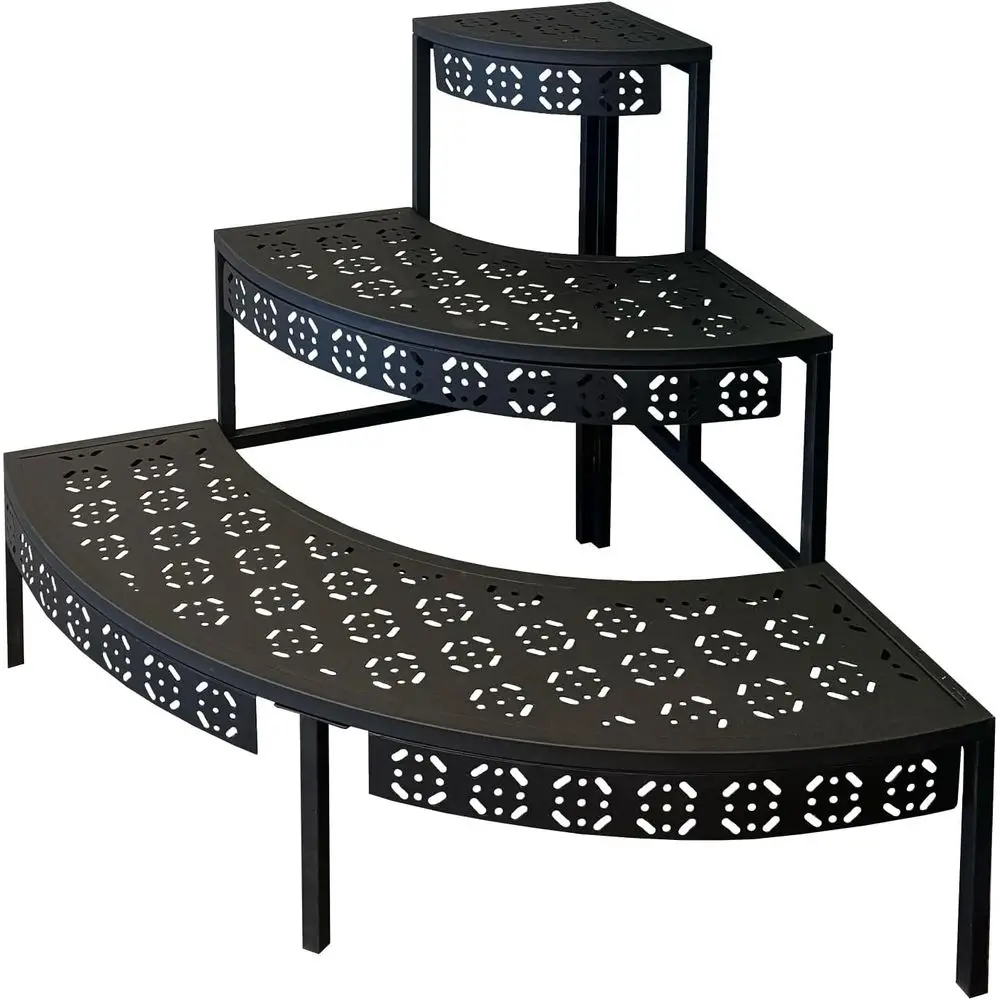 

Трехуровневая черная стальная подставка для растений для использования в помещении и на улице