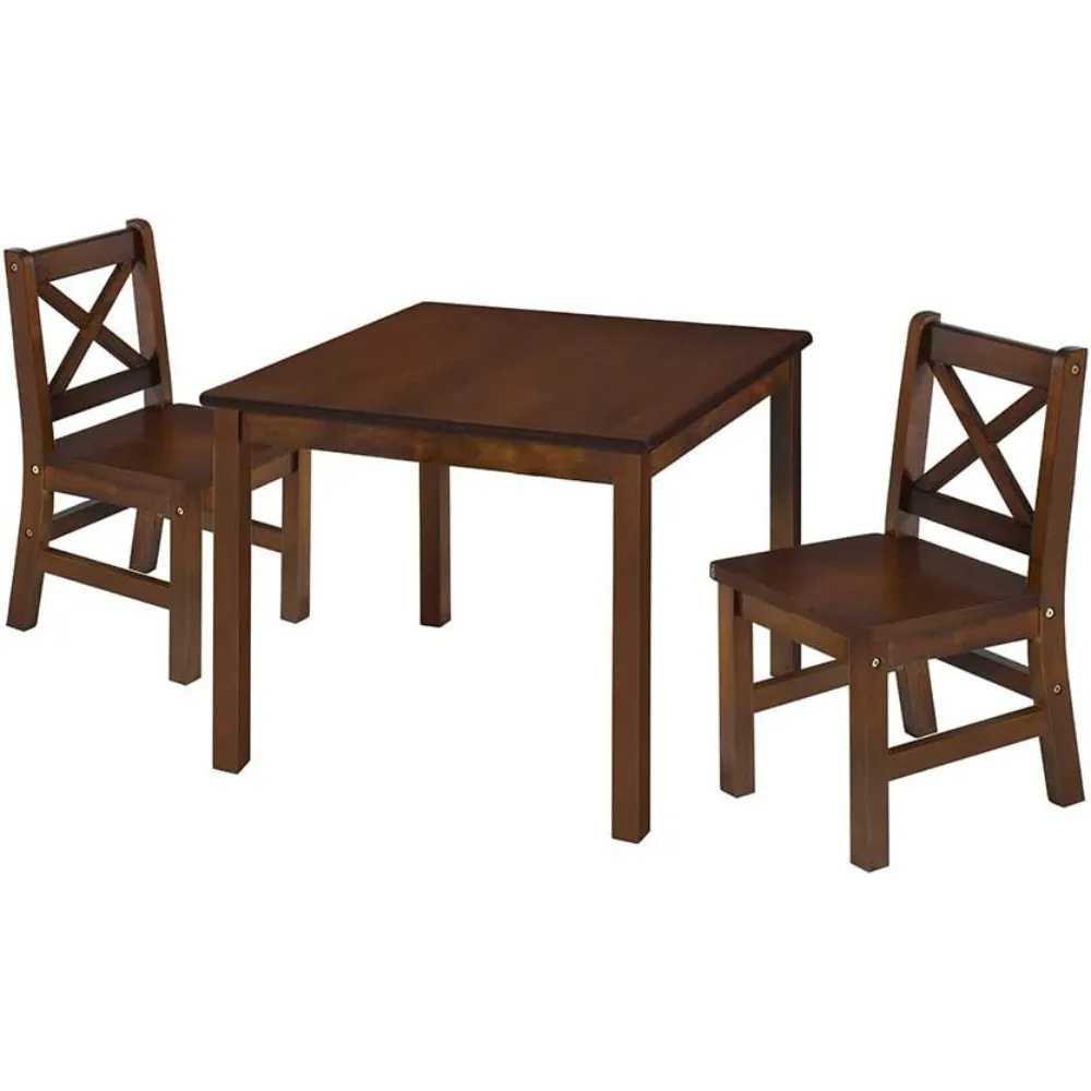 Solid Hard Wood Kids Table and Chair Set (2 Chairs Included), Coffee, 3 Piece Set