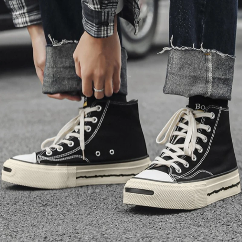 

Мужские парусиновые туфли на плоской подошве, средней длины, на шнуровке, с разноцветным узором, с широким носком, прочные, с высококачественной вулканизированной подошвой