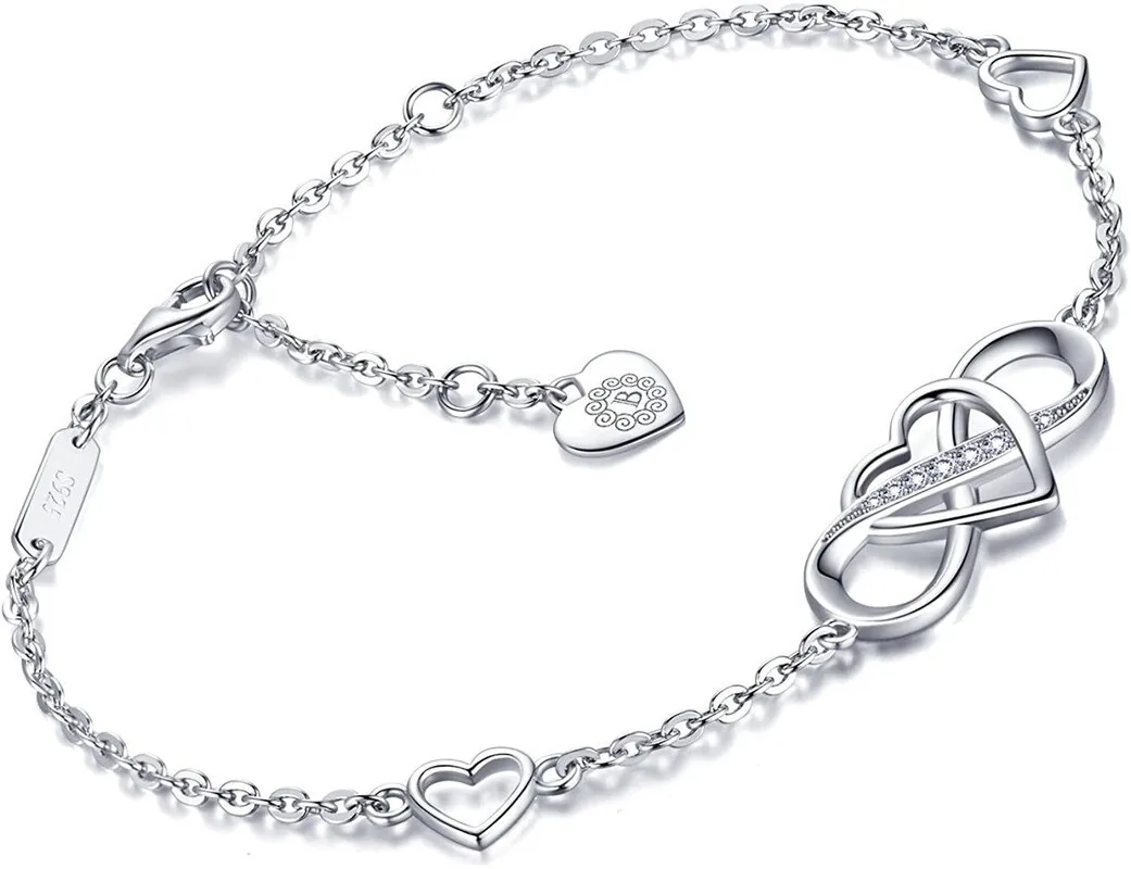 Womens Sterling Silver Infinity Endless Love Symbol Charm Adjustable Bracelet for Women Mother's Day