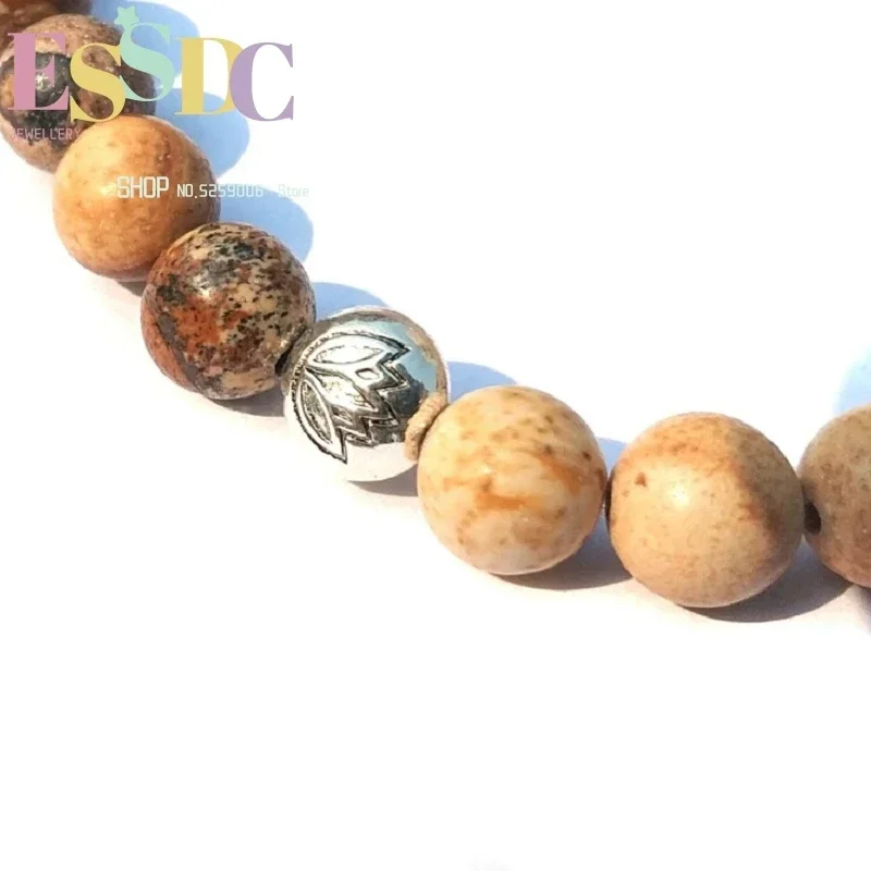 High Quality Ancient Silver OM Pendant Chakra Yoga Natural 8mm Picture Stone 108 Beads Bracelet Wholesale Women Jewelry
