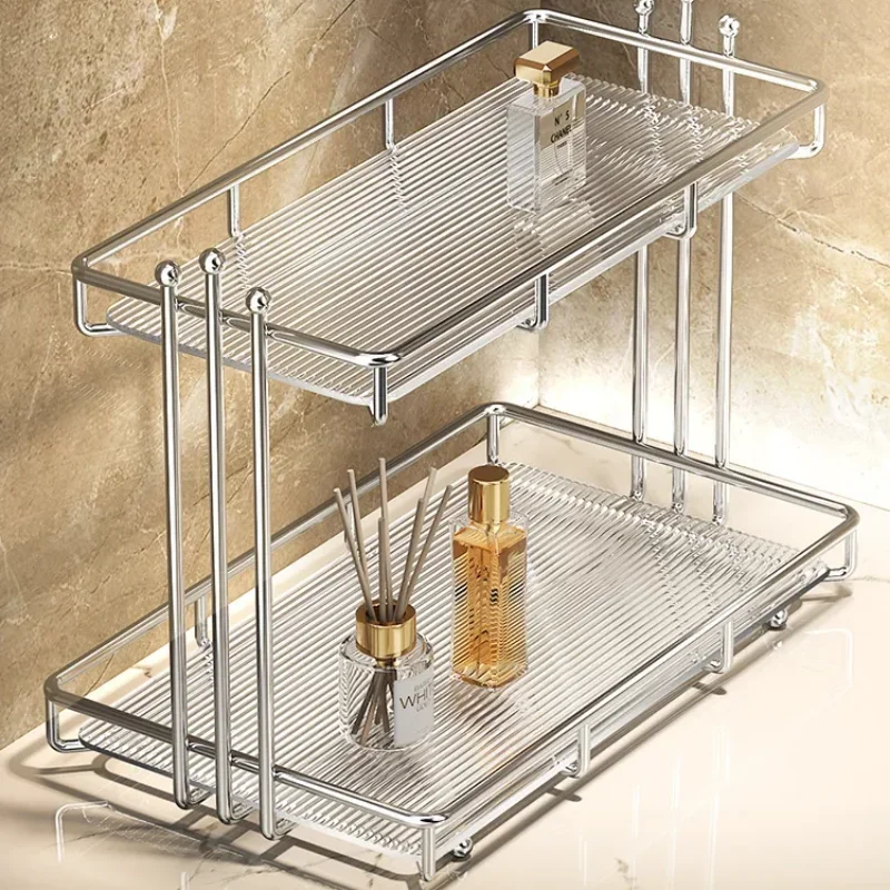 

Bathroom Organizer Shelf Waterproof Acrylic Makeup Storage Rack Metal Cosmetic Holder for Skincare Shampoo Lipstick Rack