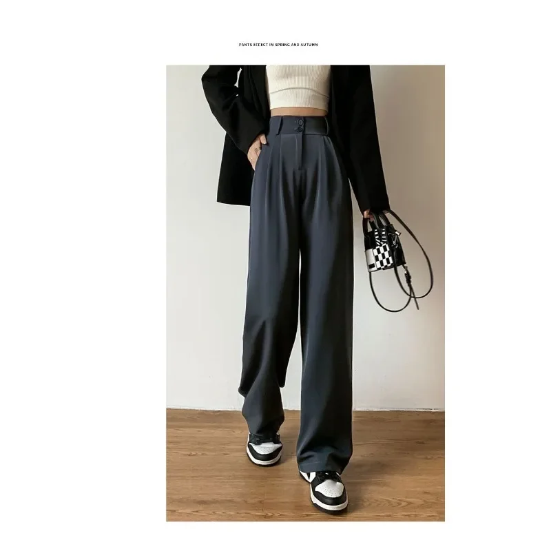 

Black Suit Pants for Women Spring Autumn High-waisted Drape High-end Style Straight-leg Small-sized Wide-leg Pants Fashion