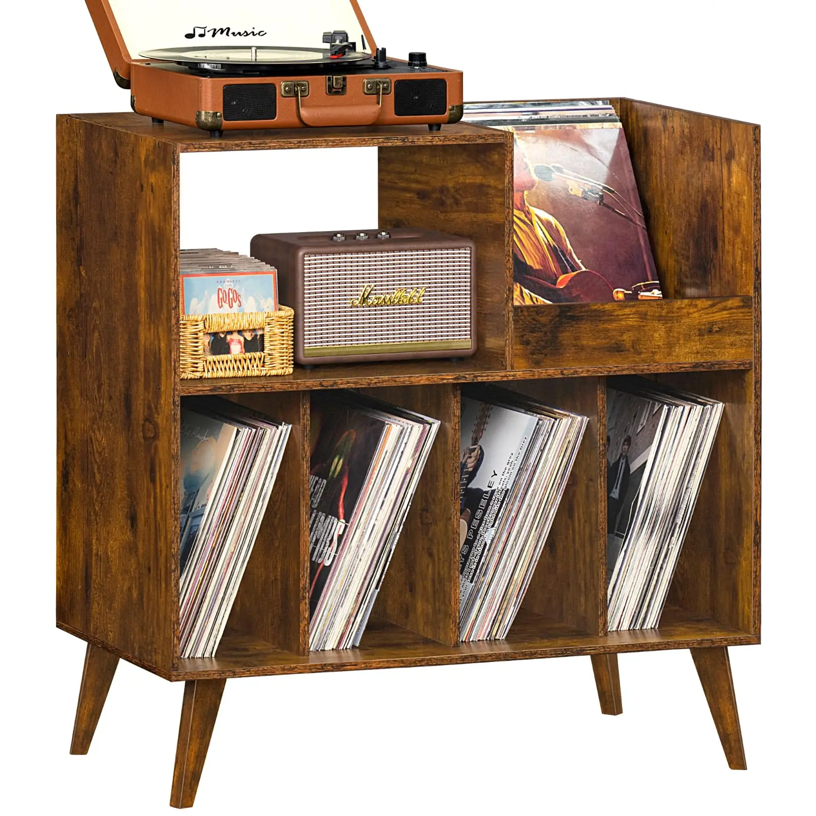 

Brown Turntable Stand Holds Mid-Century Vinyl Storage Cabinet Table with Solid Wood Legs-Amazon customization