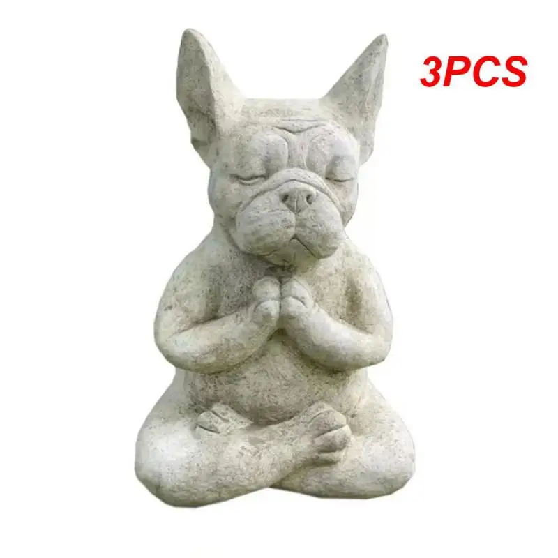 

3PCS Zen Dog Statue Buddha Meditation Bulldog Resin Statue Meditating Dog French Bulldog Statue Meditating Sitting Garden Decor