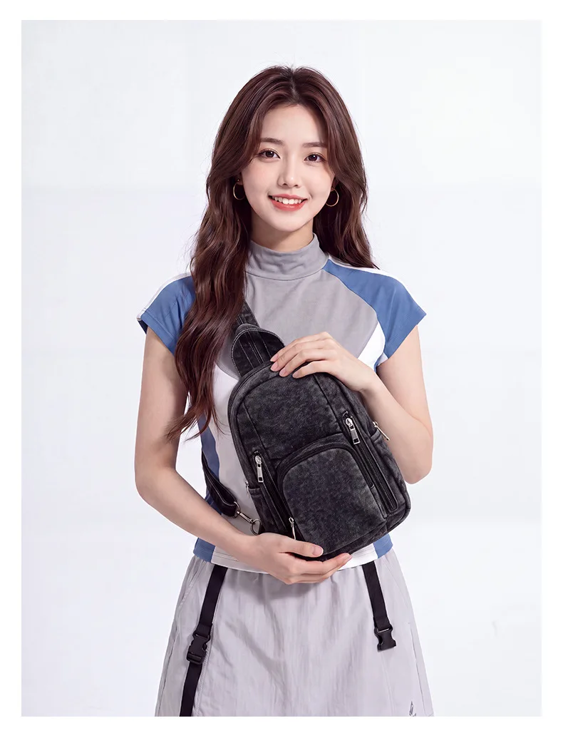 Multifunctional Women Backpack Small Denim Backpack for Girls Teenagers Female Shoulder Bag Multi-pocketed Chest Pack Bolsa