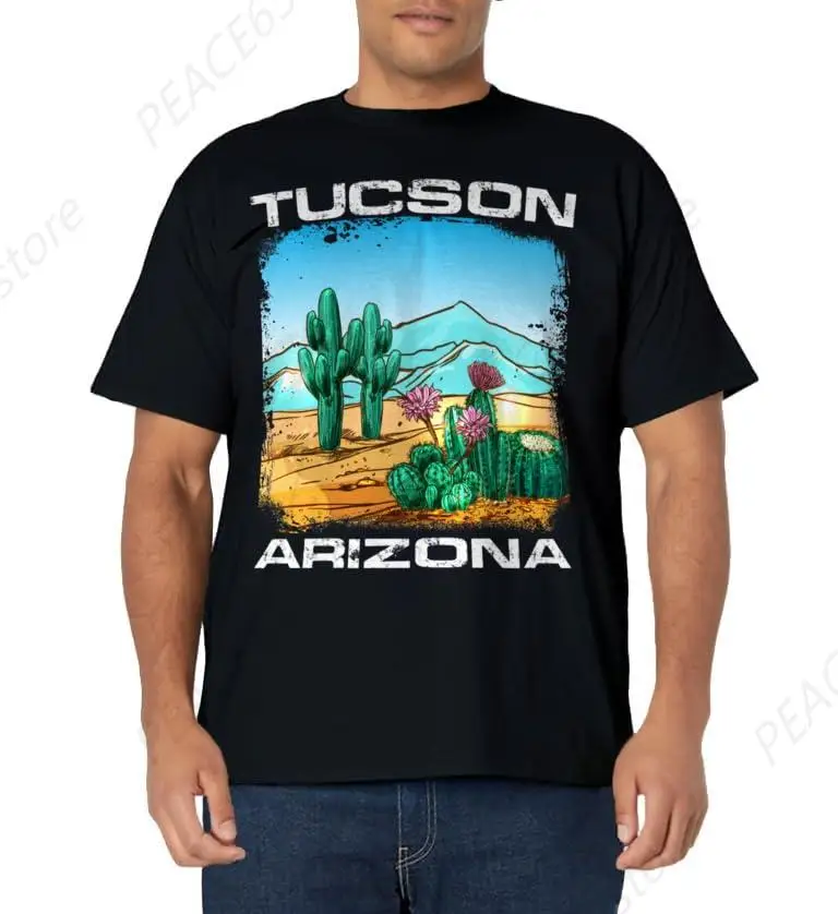 Vintage Tucson Arizona Desert Retro Cactus Funny T-Shirt For Men Women Flag T shirts Retro Short Sleeves T-shirts Gift Tee