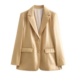 Taop&Za 2024 Spring New Product Women's Fashion and Casual Versatile Button Metal Face Straight Cut Suit Coat