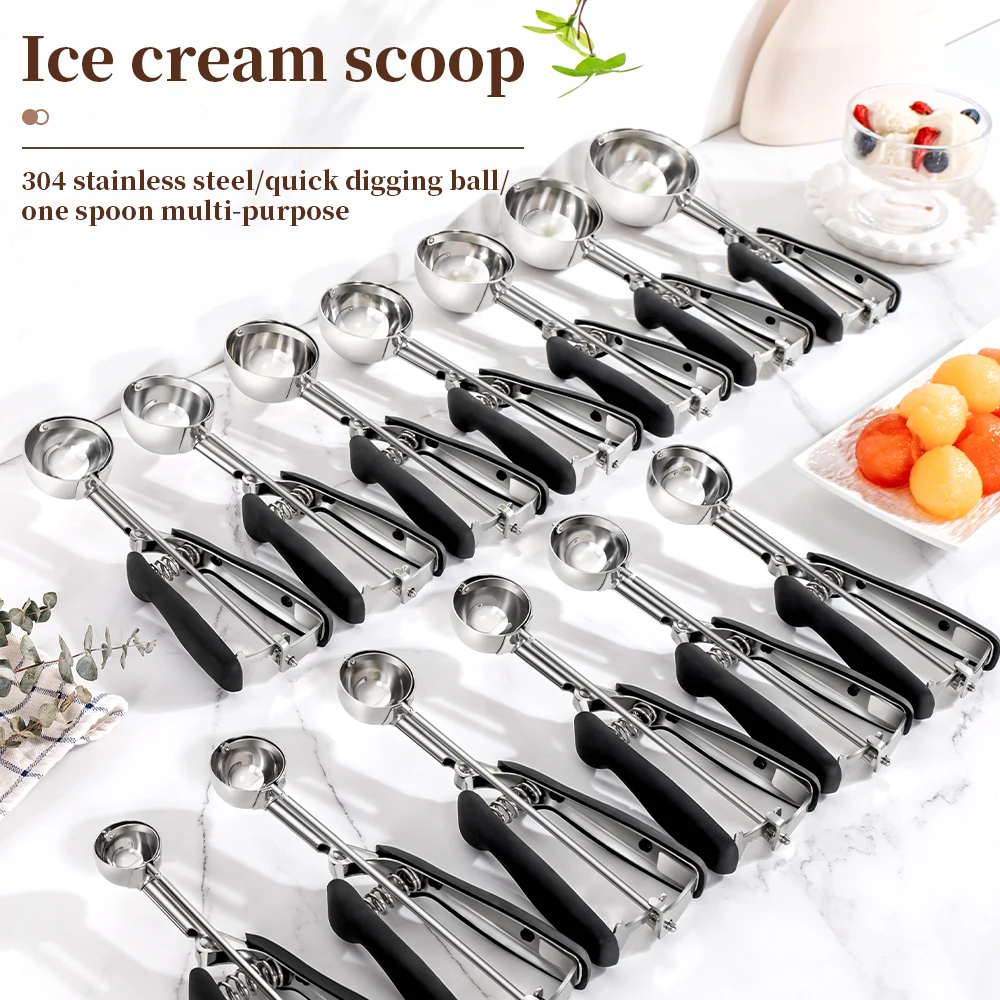 Cuchara para helado de acero inoxidable, cuchara para galletas, cuchara multiusos para helado, cuchara para fruta, bola de melón, masa para hornear, herramientas de cocina
