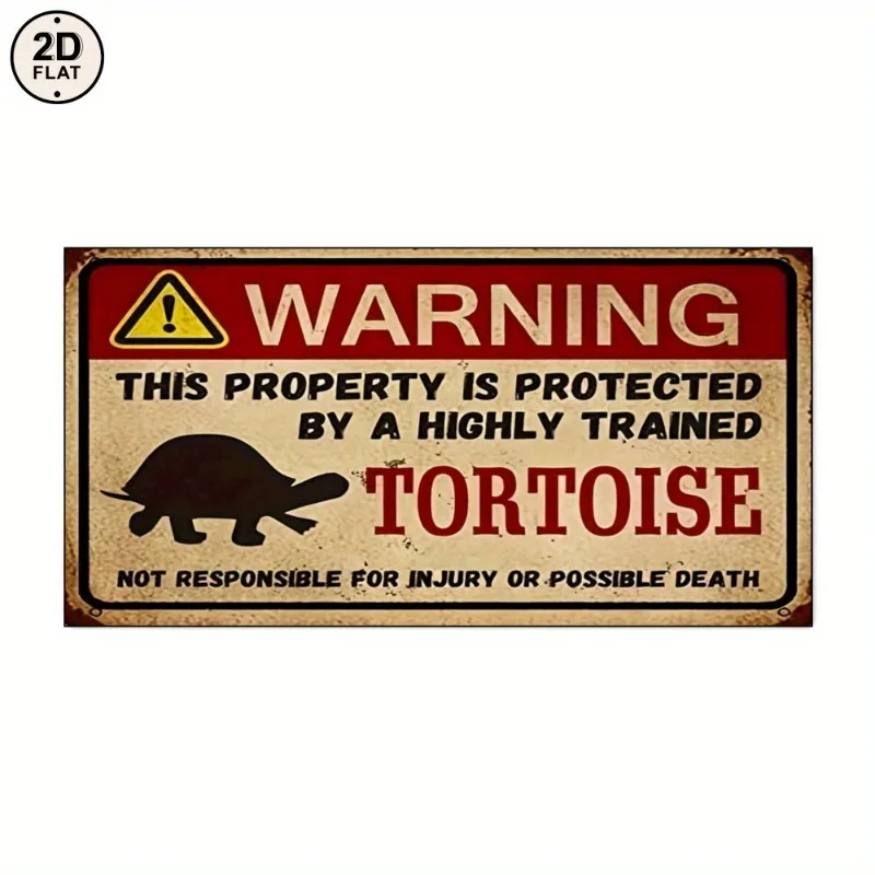 2D Flat Retro Metal Tin Sign - Funny Tortoise Warning Plaque for Home Wall Decor, Office, Garden