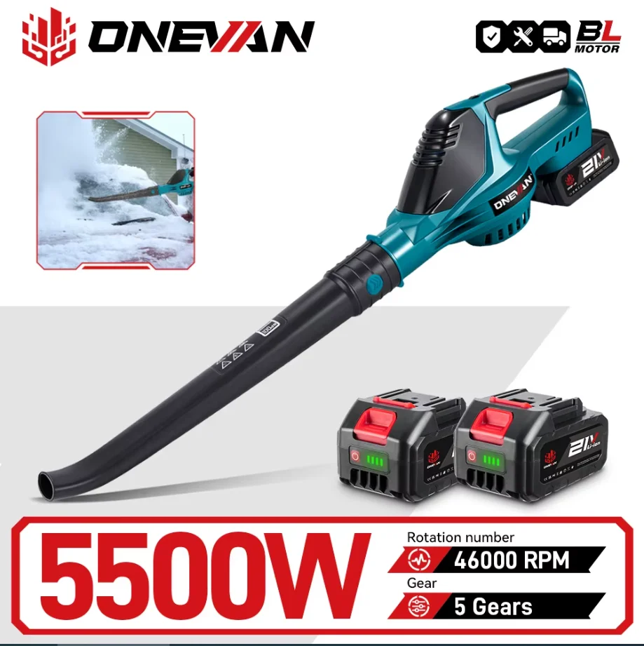ONEVAN 5500W Brushless Electric Air Blower 5 Speeds Cordless Leaf Dust Snow Blowing  Power Tool For Makita 18V Battery Pin