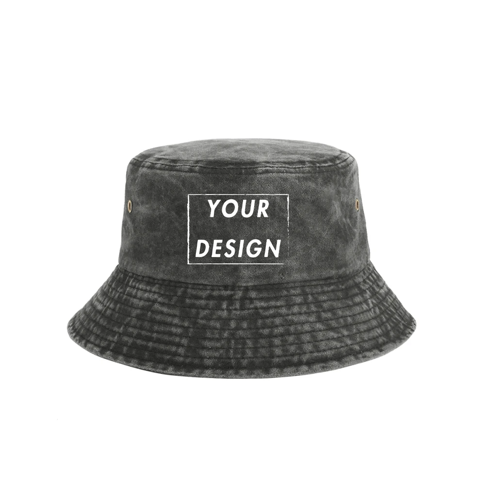 Custom Washed Vintage Bucket Hat Personalized Bucket 100% Cotton Hat Your Design Here Fashion Customized Hat Gifts Made In USA view 3