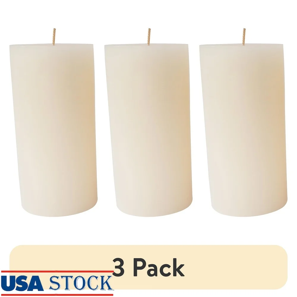 

3 Pack Unscented Ivory Pillar Candles 3x6 Inches Clean Burning Long Lasting Ambient Light Weddings Parties Home Use