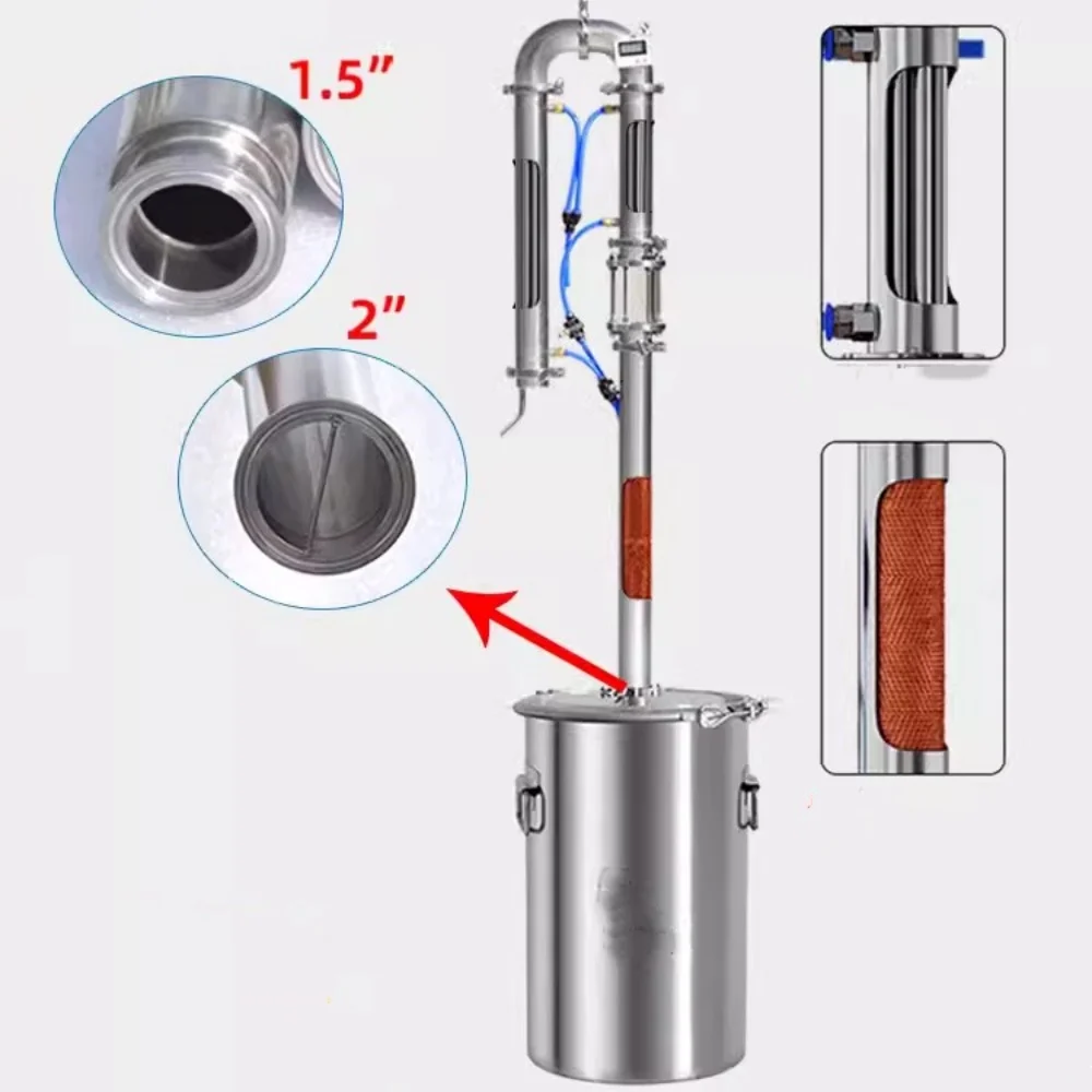 

1.5 inch Column Tower Still-60L With mirror,Distiller For Vodka Brewing Equipment,Sanitary grade stainless steel 304