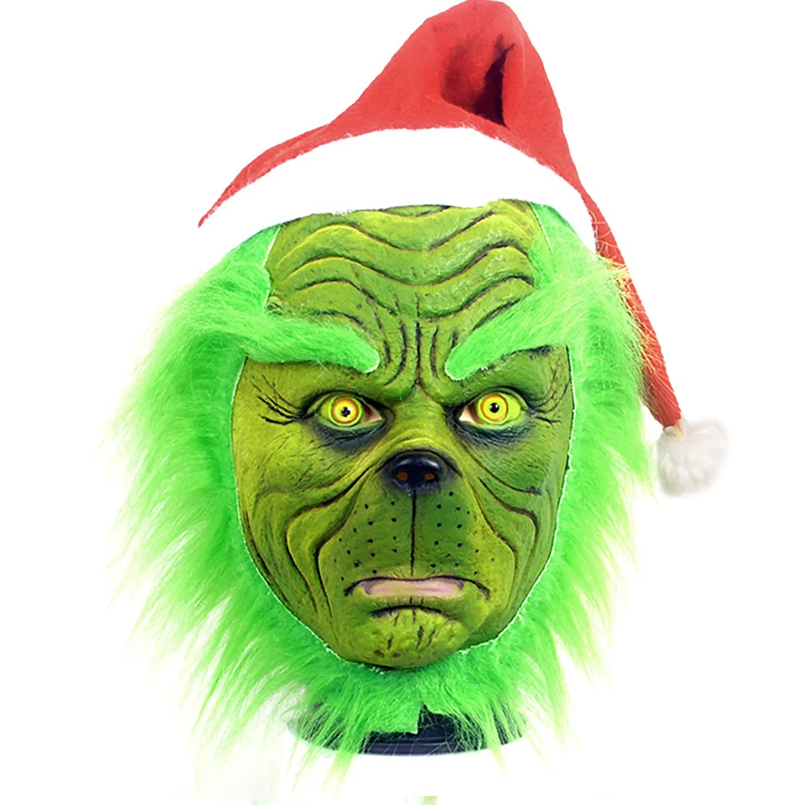 Chirstmas Halloween Mask, Thief Green Furry Latex Mask Funny Props Horror Atmosphere Masquerade Mask, Happy Party Cosplay Props