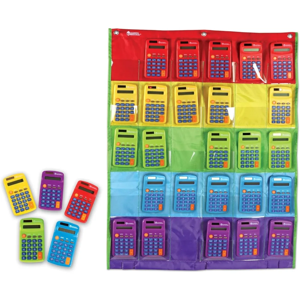 Learning Resources Rainbow Calculator & Storage Chart, Set of 30 Classroom Calculators, Ages 3+，Scientific Calculator