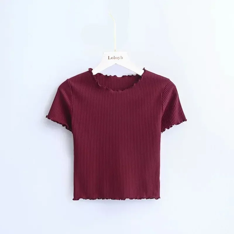 PopPopWomen بلون تي شيرت الصيف التخسيس تنعيم تنوعا أعلى رقيقة نصف كم مشروط قاعدة طبقة جولة الرقبة قصيرة Sle #3