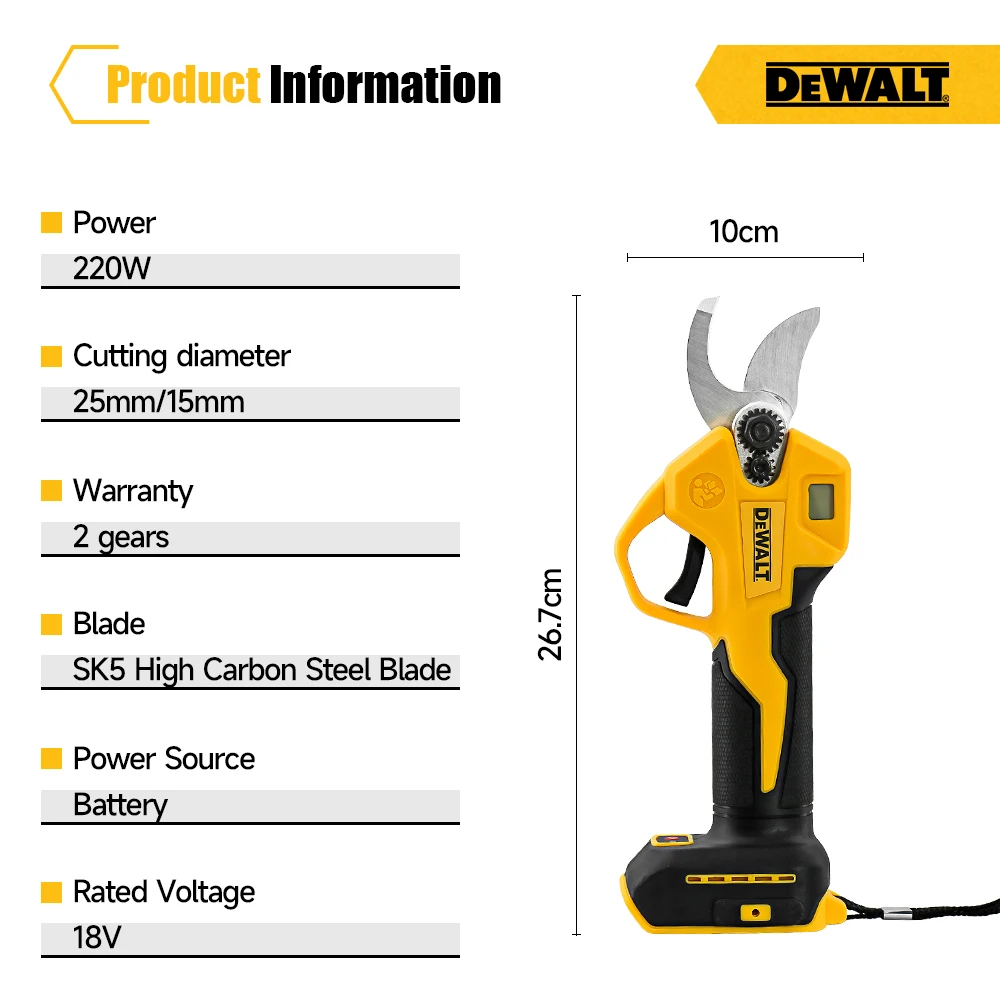 DeWalt Cordless Electric Scissors LED Screen Displays Power Tree Pot Trimmer Fruit Growers Pick Fruit Electric Scissors