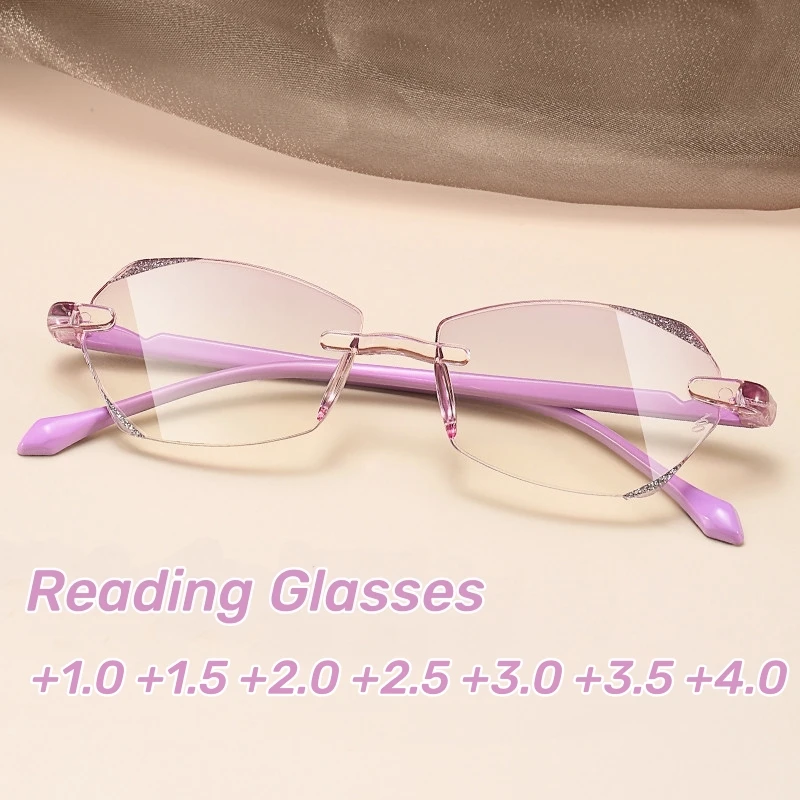 

Ultra-light Trend Elderly Anti-blue Reading Glasses New Diamond Cut Rimless Glasses Fashion High Definition Presbyopia Glasses