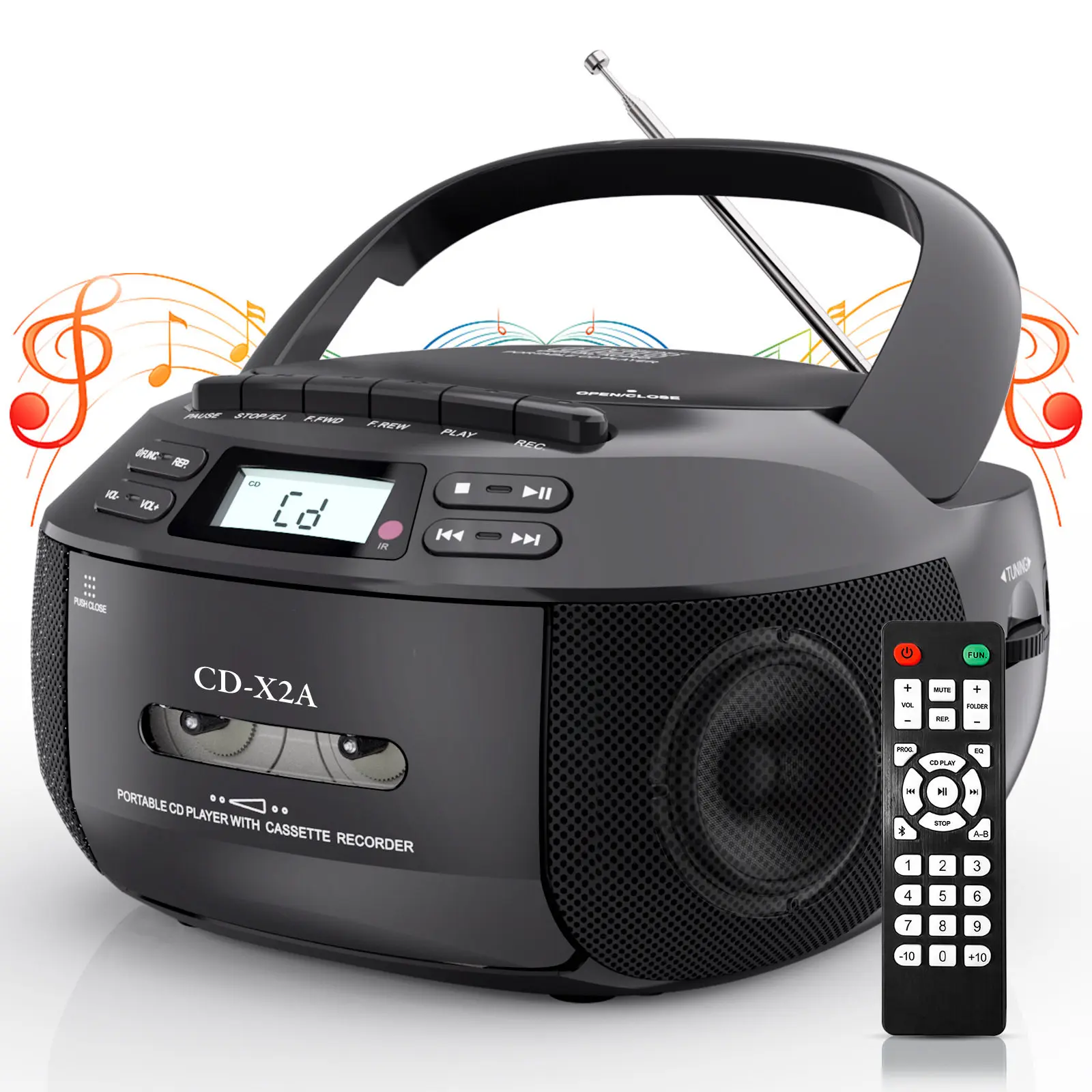 

Portable Bluetooth CD MP3 Player FM Radio Tape Recorder Cassette Can U Disk English Disc Learning