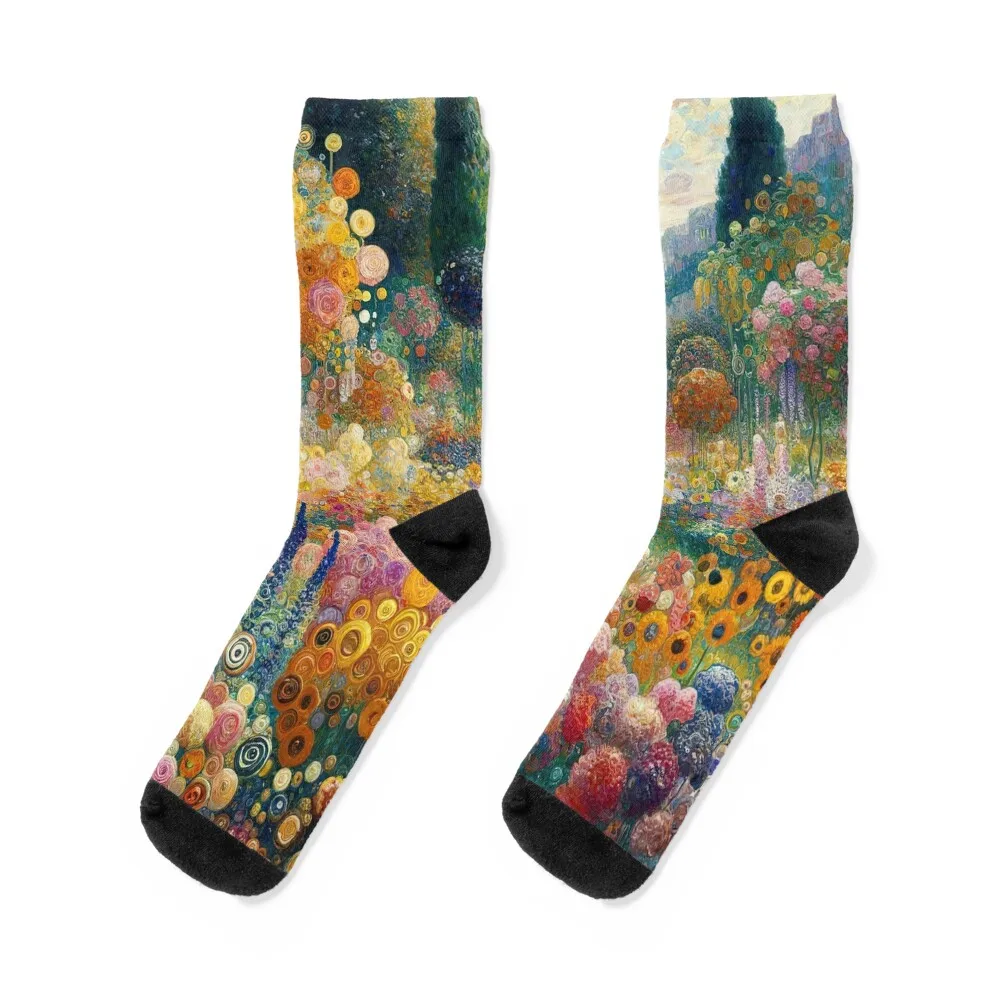 

Gustav Klimt Flower Garden Socks Stockings man snow FASHION Men Socks Women's