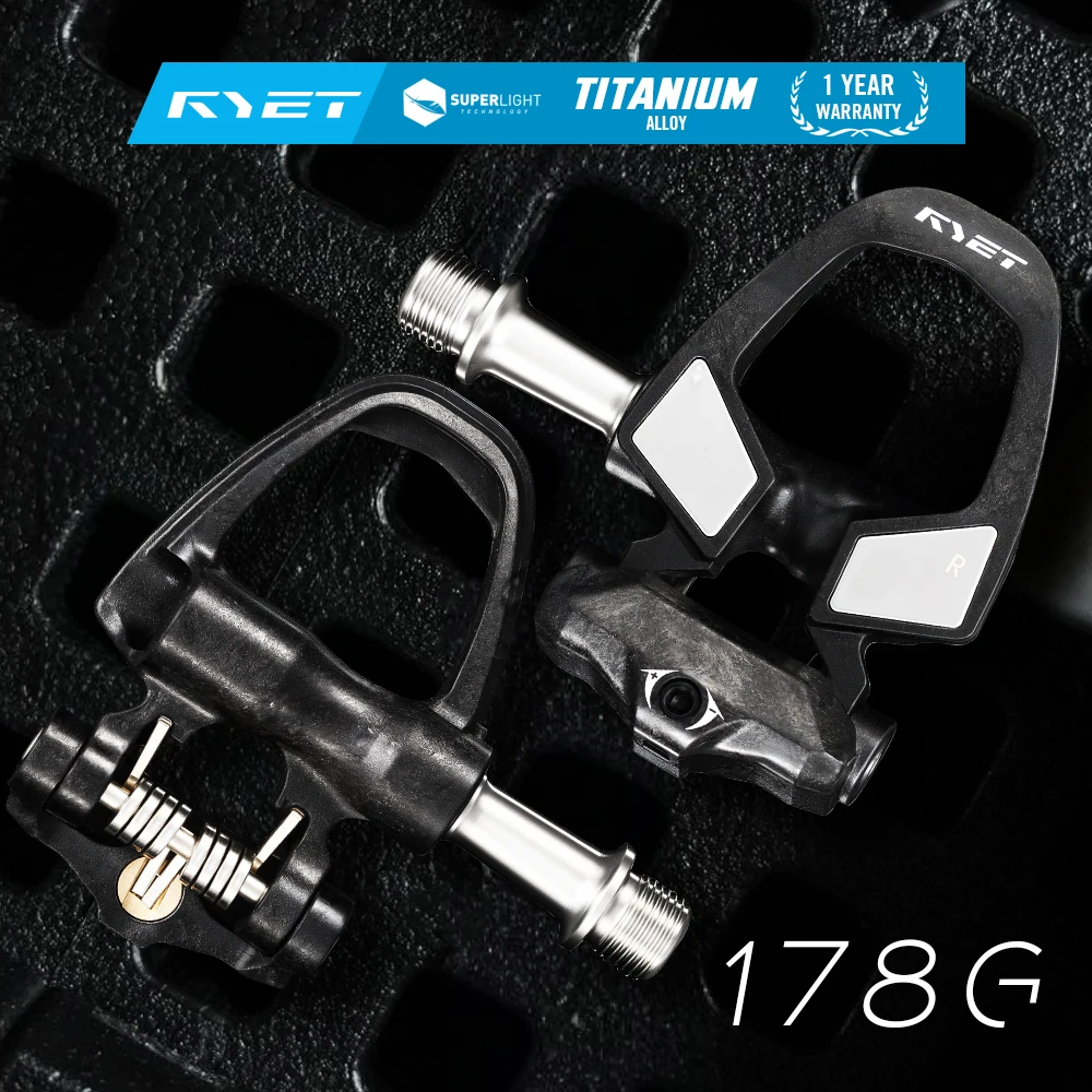 RYET 178g Carbon Road Bike Clip-in Pedals, Ultralight CNC Titanium Spindle DU+3 Bearings 6° Float Anti-Slip Self-locking Pedals